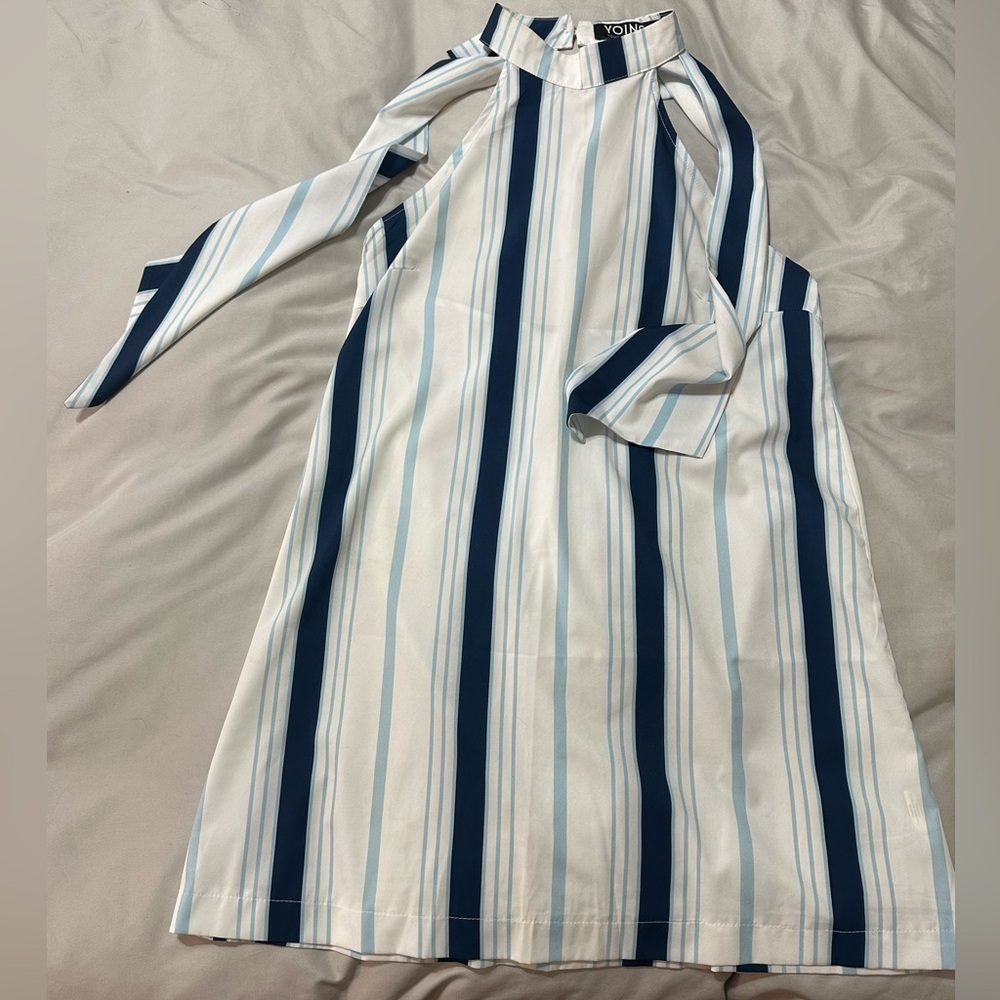 Blue and White Striped Maxi Dress